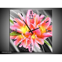 Wandklok op Canvas Modern | Kleur: Roze, Grijs, Geel | F005818C