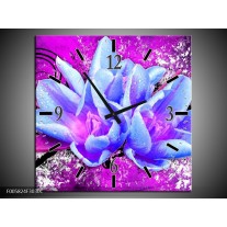 Wandklok op Canvas Abstract | Kleur: Blauw, Paars, Wit | F005824C