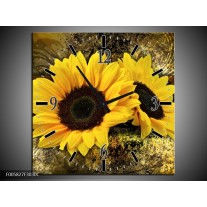 Wandklok op Canvas Zonnebloem | Kleur: Geel, Bruin, Goud | F005827C