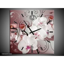 Wandklok op Canvas Orchidee | Kleur: Wit, Grijs | F005828C