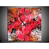 Wandklok op Canvas Orchidee | Kleur: Roze, Rood, | F005835C