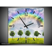 Wandklok op Canvas Bomen | Kleur: Groen, Grijs, Paars | F005852C