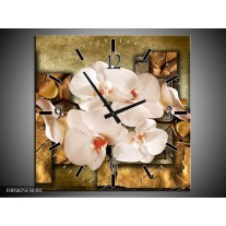 Wandklok op Canvas Orchidee | Kleur: Bruin, Creme | F005875C