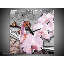 Wandklok op Canvas Orchidee | Kleur: Roze, Grijs | F005876C