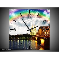 Wandklok op Canvas Brug | Kleur: Grijs, Bruin | F005877C