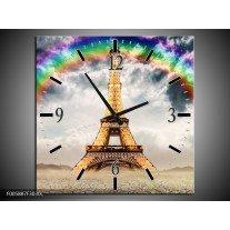 Wandklok op Canvas Eiffeltoren | Kleur: Goud, Grijs | F005887C