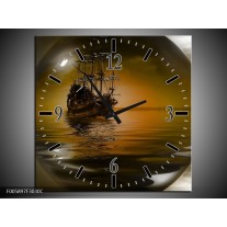 Wandklok op Canvas Boot | Kleur: Bruin, Grijs | F005897C