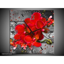 Wandklok op Canvas Orchidee | Kleur: Rood, Grijs | F005910C