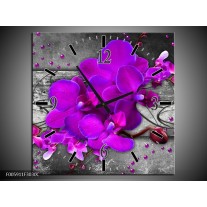 Wandklok op Canvas Orchidee | Kleur: Paars, Grijs | F005911C