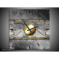 Wandklok op Canvas Cirkel | Kleur: Grijs, Goud | F005912C