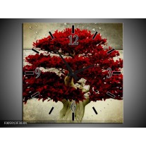 Wandklok op Canvas Boom | Kleur: Rood, Bruin | F005913C