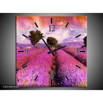 Wandklok op Canvas Landschap | Roze, Oranje, Grijs | F005918C