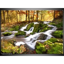 Foto canvas schilderij Waterval | Groen, Grijs, Oranje 