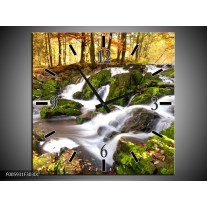 Wandklok op Canvas Waterval | Groen, Grijs, Oranje | F005931C