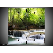 Wandklok op Canvas Waterval | Groen, Blauw, Grijs | F005934C