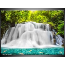 Foto canvas schilderij Waterval | Groen, Grijs, Blauw 