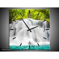 Wandklok op Canvas Waterval | Groen, Grijs, Blauw | F005936C