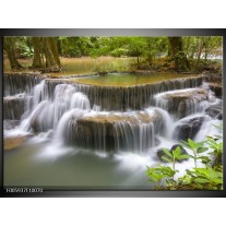 Foto canvas schilderij Waterval | Groen, Grijs, Wit 