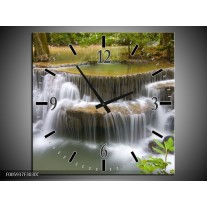 Wandklok op Canvas Waterval | Groen, Grijs, Wit | F005937C