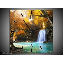 Wandklok op Canvas Waterval | Blauw, Geel, Grijs | F005938C