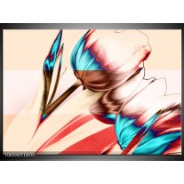 Glas schilderij Tulp | Blauw, Rood, Crème 