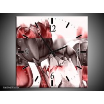 Wandklok op Canvas Tulp | Rood, Wit, Bruin | F005945C