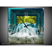 Wandklok op Canvas Waterval | Blauw, Groen, Wit | F005953C