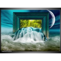 Glas schilderij Waterval | Blauw, Groen, Wit 