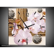 Wandklok op Canvas Orchidee | Roze, Grijs, Bruin | F005963C