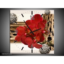 Wandklok op Canvas Orchidee | Rood, Bruin, Wit | F005964C