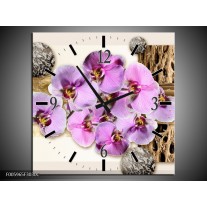 Wandklok op Canvas Orchidee | Roze, Wit, Bruin | F005965C