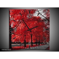 Wandklok op Canvas Bomen | Rood, Grijs, Wit | F005966C