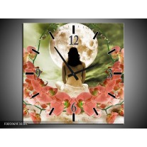 Wandklok op Canvas Orchidee | Roze, Groen, Wit | F005969C