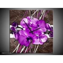 Wandklok op Canvas Orchidee | Paars, Grijs, Wit | F005971C