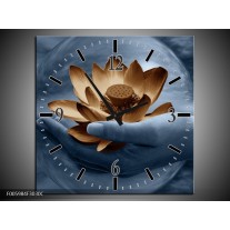 Wandklok op Canvas Bloem | Kleur: Grijs, Blauw, Bruin | F005984C