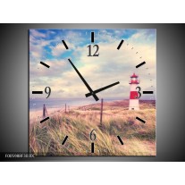 Wandklok op Canvas Strand | Kleur: Blauw, Rood | F005988C