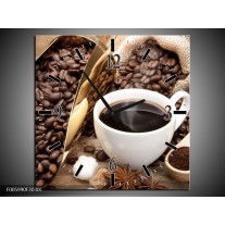 Wandklok op Canvas Koffie | Kleur: Bruin, Wit, Goud | F005990C