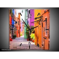 Wandklok op Canvas Venetie | Kleur: Oranje, Paars, Blauw | F005993C