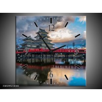 Wandklok op Canvas Brug | Kleur: Rood, Blauw, Grijs | F005995C