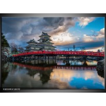 Glas schilderij Brug | Rood, Blauw, Grijs 