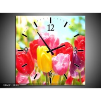 Wandklok op Canvas Tulpen | Kleur: Rood, Geel, Paars | F006001C