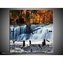 Wandklok op Canvas Waterval | Kleur: Grijs, Bruin | F006020C