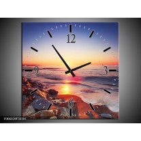 Wandklok op Canvas Zonsondergang | Kleur: Rood, Oranje, Grijs | F006028C