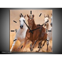 Wandklok op Canvas Paard | Kleur: Bruin, Wit, Creme | F006037C