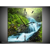 Wandklok op Canvas Waterval | Kleur: Groen, Grijs | F006043C