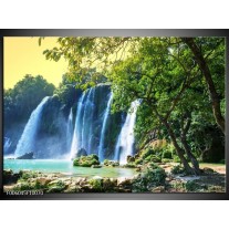 Foto canvas schilderij Waterval | Groen, Blauw, Grijs 