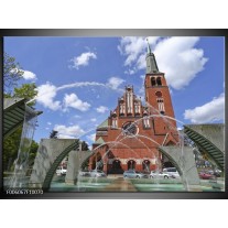 Glas schilderij Kerk | Blauw, Grijs, Bruin 