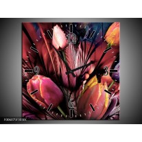 Wandklok op Canvas Tulpen | Kleur: Roze, Paars | F006075C