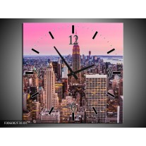 Wandklok op Canvas Wolkenkrabber | Kleur: Paars, Roze | F006082C