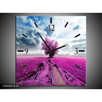 Wandklok op Canvas Boom | Kleur: Paars, Roze, Grijs | F006084C